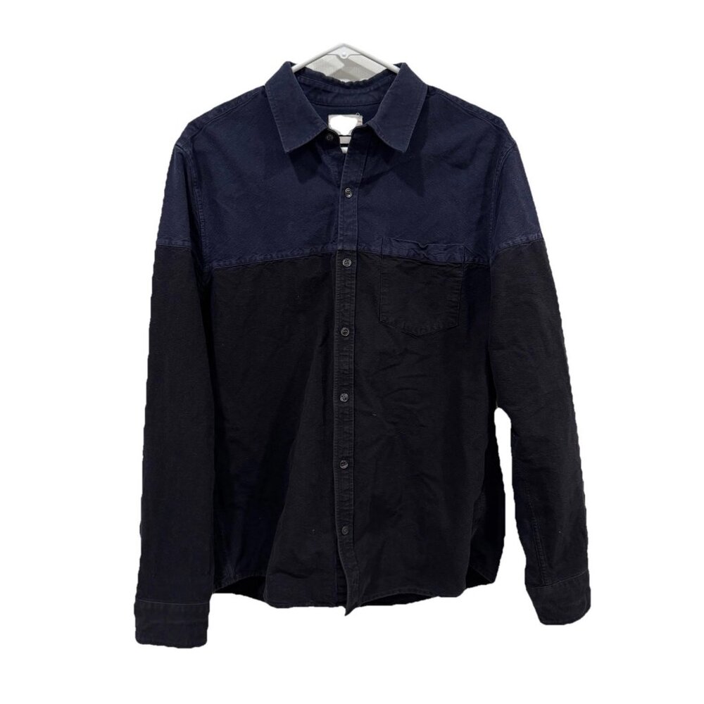 AG Adriano Goldschmied Colorblock Blue Black Chambrays Men's Shirt Size L Slim